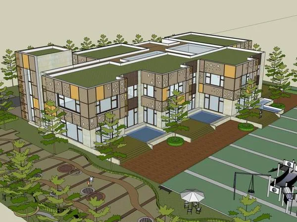 Sketchup School Model | Multi story Kindergarten School, Campus Educational Architecture, Modern Style