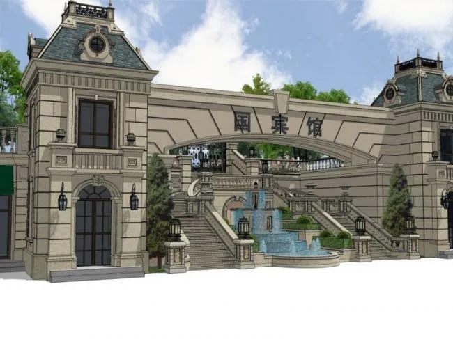 Sketchup Landscape Model | Commercial Entrance Landscape, Classical Style