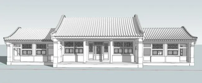 SketchUp residential model | multi-storey northern ridge roof, Chinese style