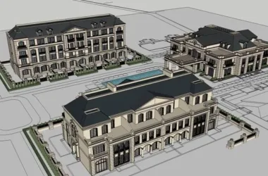Classical Multi-Story Residential Clubhouse SketchUp Model-BIM WORLD
