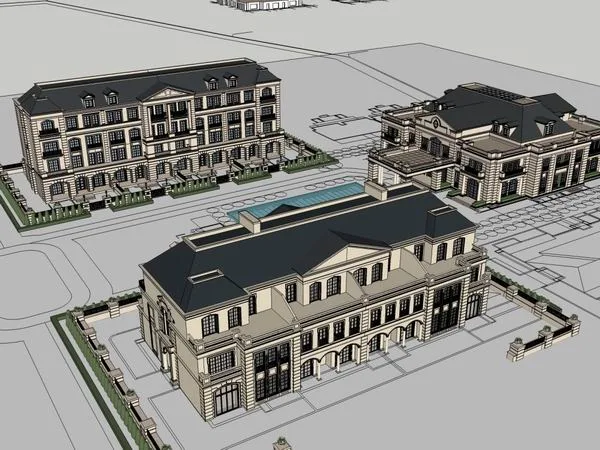 Classical Multi-Story Residential Clubhouse SketchUp Model
