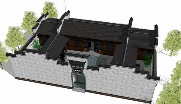 Sketchup Residential Model | Multi story Huizhou style Courtyard, Residential, Classical Style