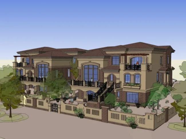 SketchUp Double Split Villa Model in European Classical Style