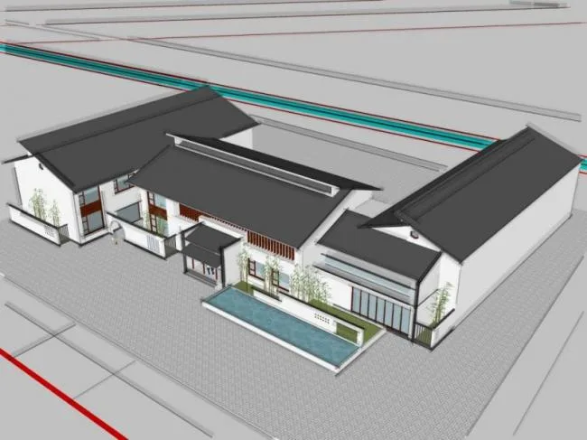 Sketchup Business Model | Low rise Clubhouse, Modern Chinese Style