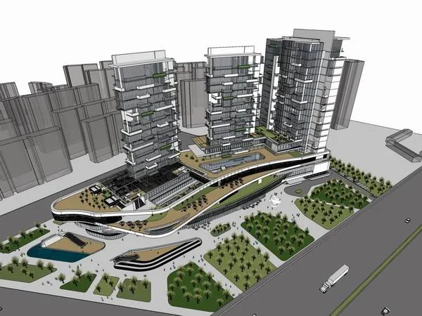Sketchup Complex Model | Multi story High rise Complex, Haisong Building, Putuo District, Shanghai, Office Building, Commercial, Modern Style