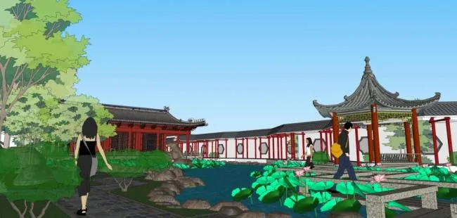 Sketchup Landscape Model | Chinese Garden, Landscape, Pavilion, Park, Dam, Multi story