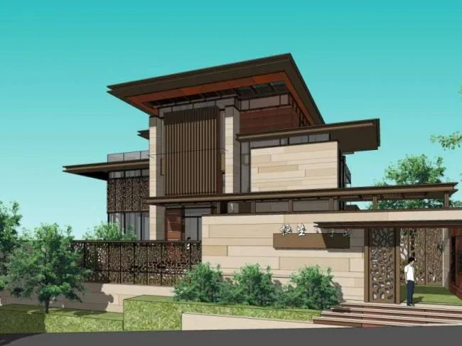 Sketchup Villa Model | Solo Villa, Modern Chinese Style