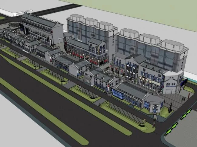 Sketchup Business Model | Multi story Commercial Street, Modern Chinese Style