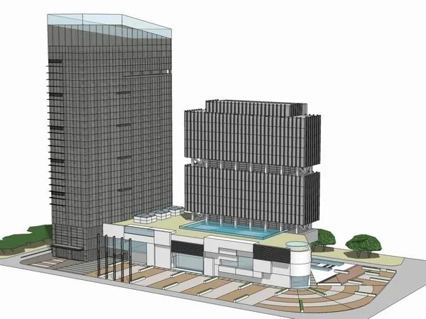 Sketchup Complex Model | Multi story High rise Complex, Office Building, Commercial, Shopping Center, Modern Style
