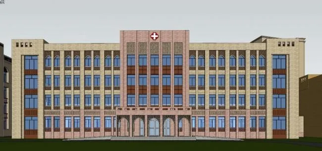 Sketchup Hospital Model | Multi story Hospital, Xinjiang Islamic Style, Medical Architecture