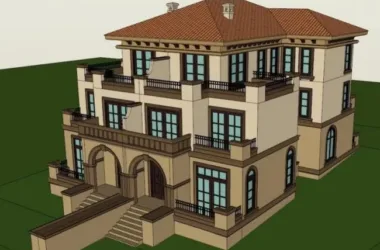 Tuscan-Inspired Double Split Villa Model in Classic Style | SketchUp Design-BIM WORLD