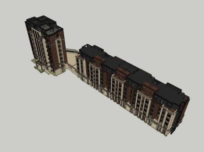 Sketchup Residential Model | Multi story Residential, Street Side Commercial, Western Classical Style