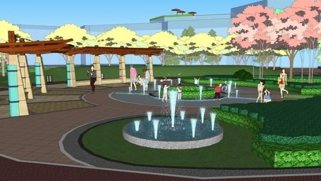 Sketchup Landscape Model | Residential community landscape, water features, corridors, pavilions, fountains, children's play facilities