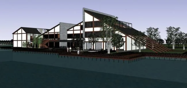 Sketchup Business Model | Multi story lakeside clubhouse, commercial building, new Chinese style