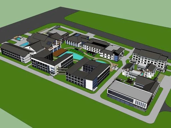 Sketchup Hotel Model | Multi story Resort Hotel, Modern Chinese Style