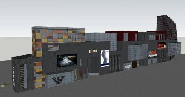 Sketchup Business Model | Multi story Commercial Pedestrian Street, Modern Style