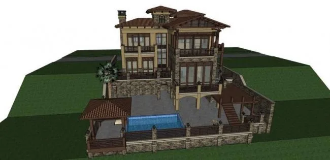 Sketchup Villa Model | Stacked Villa, Modern Style