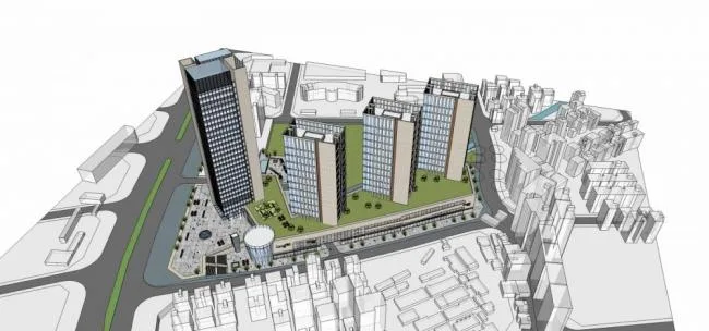 Sketchup Complex Model | High rise commercial complex, hotel office, residential apartment, commercial podium, modern style
