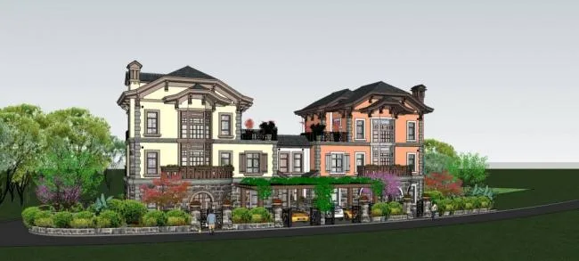Sketchup Villa Model | Double Split Villa, European Classical Style