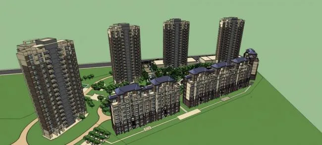 Sketchup Residential Model | High rise residential community, entrance landscape, pavilion, residential building, modern style