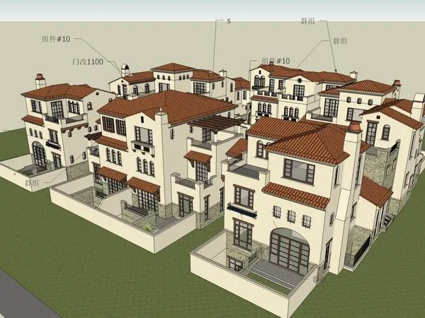 Sketchup Villa Model | Multi row Villa Courtyard, Spanish Classical Style