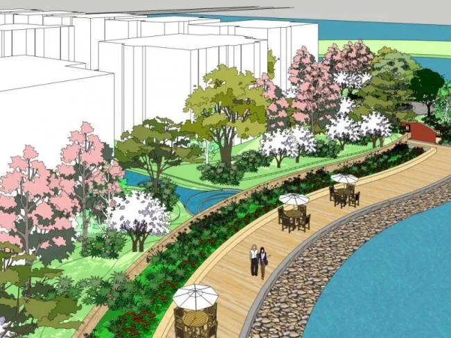 Sketchup Landscape Model | Waterfront Landscape, Modern Style