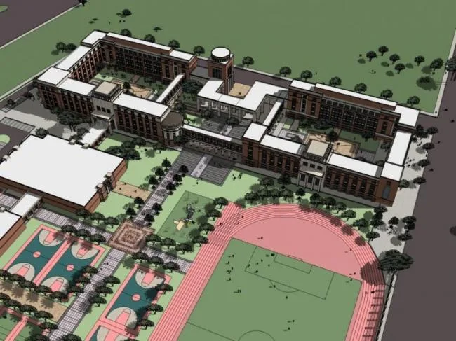Sketchup School Model | Multi story Elementary School, Campus Educational Architecture, Classical Style