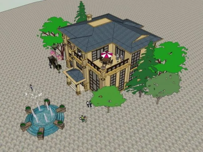 Sketchup Villa Model | Single Family Villa, Classical Style