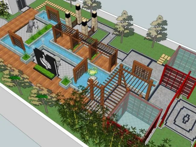 Sketchup Landscape Model | Roof Garden Landscape, New Chinese Style