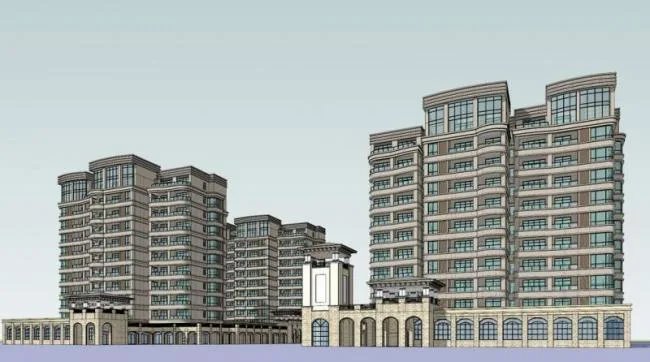 Sketchup Residential Model | High rise residential community, street side commercial, ground floor commercial, residential building, neoclassical style