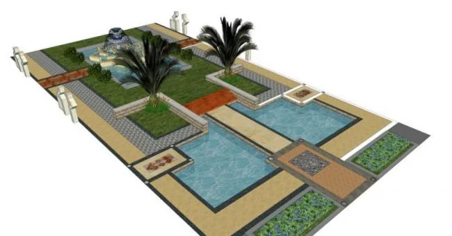 Sketchup Landscape Model | Central Courtyard Landscape, Classical Style