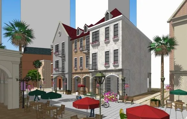 Sketchup Business Model | Commercial Street Scene, Multi story, European Style