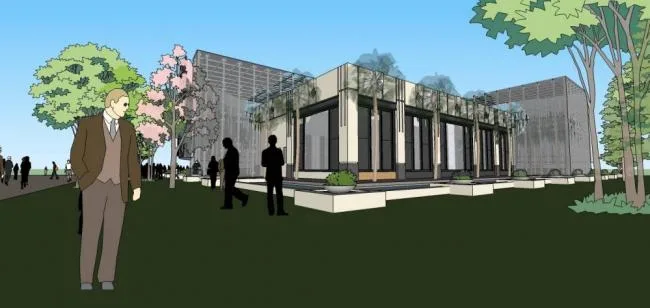 Sketchup Business Model | Multi story curved clubhouse, commercial building, modern style