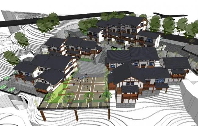 Sketchup Hotel Model | Ethnic style stilted buildings, hotel complexes, commercial buildings, mountainous areas, new Chinese style