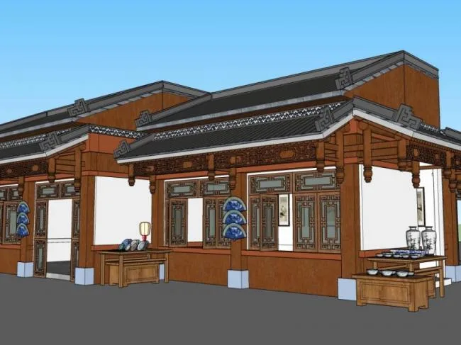 SketchUp Business Model: Designing a Low-Rise Commercial Street in Chinese Style
