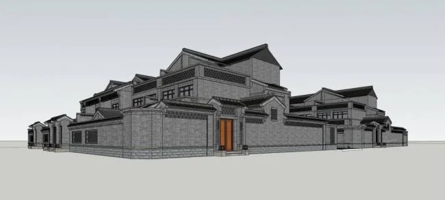 SketchUp Residential Model: Multi-Story Chinese Courtyard Villa Design