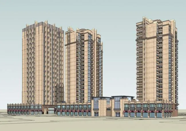 Sketchup Residential Model | High rise residential buildings, street side commercial buildings, commercial podiums, residential buildings, modern style