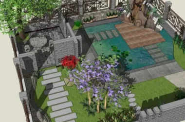 SketchUp Landscape Design: Chinese-Style Villa Courtyard Model-BIM WORLD