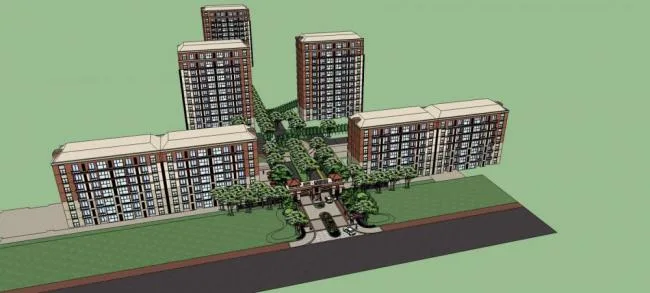 Sketchup Residential Model | High rise residential building, entrance gate of the community, residential building, European classical style