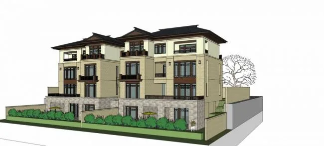 Sketchup Villa Model | Double Split Villa, New Chinese Style