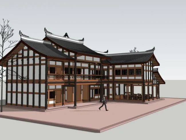 Sketchup Residential Model | Small Wooden House, Chinese Style