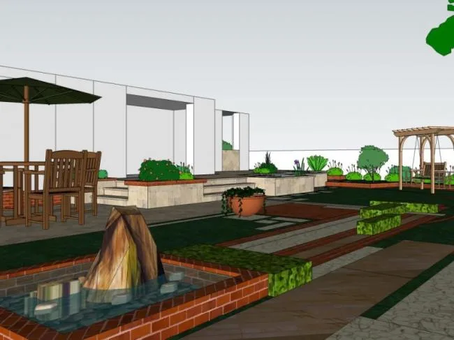 Sketchup Landscape Model | Villa Landscape, Courtyard Landscape, Modern Style