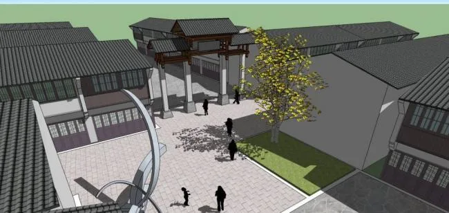 Sketchup business model | Multi storey business street, memorial archway, Chinese style, commercial buildings