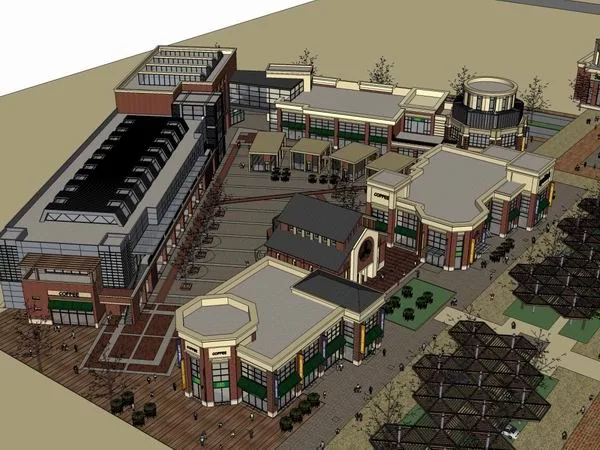 SketchUp Business Model: Multi-Story Commercial and Pedestrian Street in American Classical Style