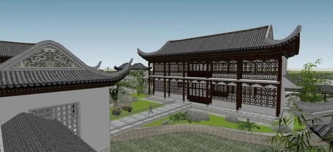 Sketchup Business Model | Multi story clubhouse, landscape, tower, entrance, pavilion, commercial building, Chinese style