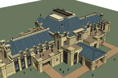 SketchUp Business Model: Classical Multi-Story Clubhouse Design-BIM WORLD