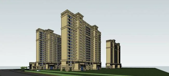 Sketchup Residential Model | Commercial Residential Community, Neoclassical Style, Ground Floor Commercial, Residential Building