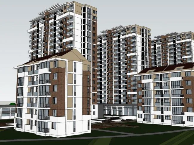 Sketchup Residential Model | High rise residential building, bottom commercial, classical style, 18 floors