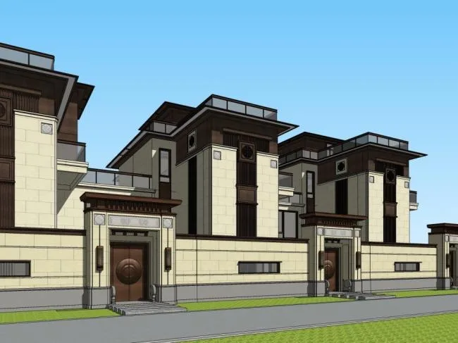 Sketchup Villa Model | Row Villa, Chinese Style