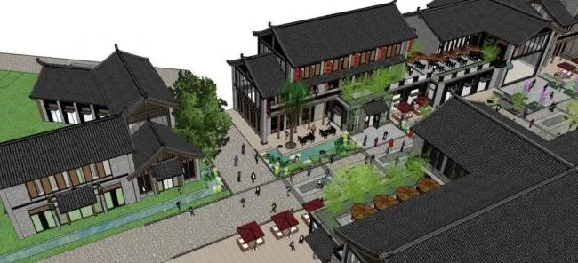 Sketchup Business Model | Commercial Street, New Chinese Style